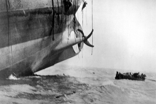 Sailors Escape From Vessel Torpedoed By German Submarine In World War I. The Ship'S Bow Has Already Sunk Into The Waves History - Item # VAREVCHISL034EC570