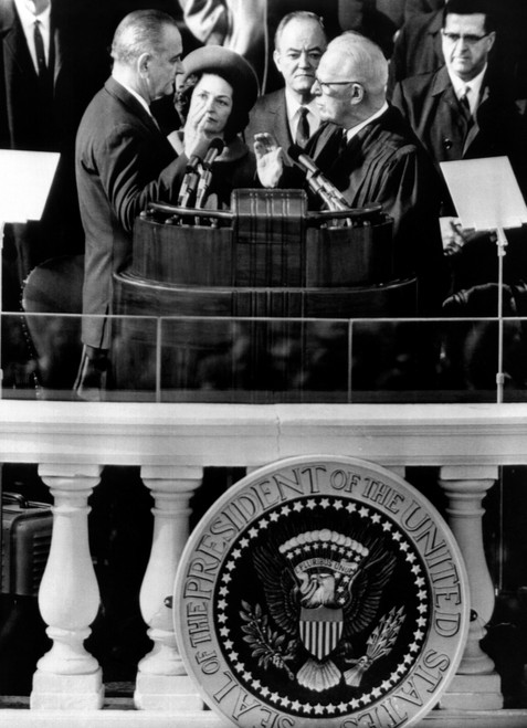 President Johnson Takes The Oath Of Office At His 1964 Inauguration. L-R President And Mrs. Johnson Vice President Hubert Humphrey And Chief Justice Earl Warren. Jan. 20 History - Item # VAREVCCSUA000CS709
