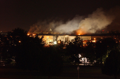 Night View Of The Pentagon With The Capitol In The Background On September 11 2001. Earlier In The Day Al-Qaeda Terrorists Crashed A Jetliner Into The Building Killing 64 Passengers And 125 Others On The Ground. History - Item # VAREVCHISL024EC181