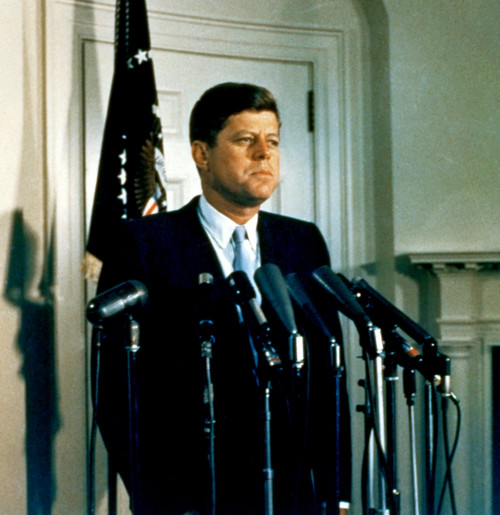 President John F. Kennedy Standing At The Microphone Podium History - Item # VAREVCPSDJOKEEC007