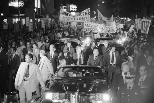 Jimmy Carter And Mayor Richard J. Daley Ride In A Torchlight Parade During A Campaign Stop In Chicago Illinois. Sept. 9. 1976. History - Item # VAREVCHISL029EC156