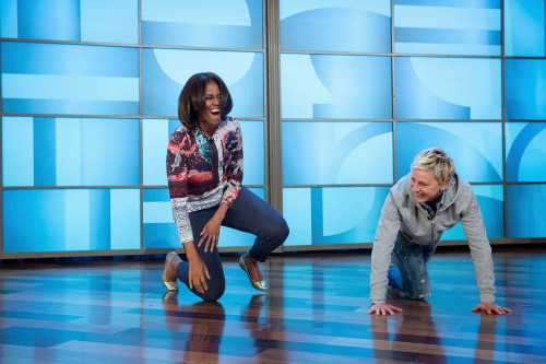 First Lady Michelle Obama Rehearses With Ellen Degeneres For A #Gimmefive 'Let'S Move' Dance. They Were Taping For The Ellen Degeneres Show In Burbank History - Item # VAREVCHISL040EC210