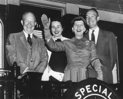 President Eisenhower And His Family Train Waving From The Back Of Their Campaign Train. President Eisenhower And Wife Mamie Are Accompanied By Their Son John History - Item # VAREVCHISL038EC907
