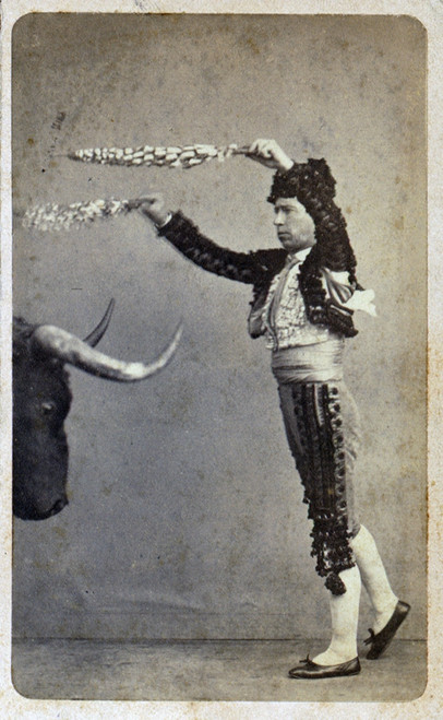 Bullfighting. Occupational Portrait Of A Matador Aiming Banderillas At A Stuffed Bull'S Head. Carte De Visite History - Item # VAREVCHCDLCGBEC900