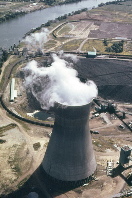 Steam Rises From One Of The Massive Cooling Towers Of The John Amos Power Plant Which Generates Electricity From Coal A Abundant Resource In West Virginia. Ca. 1973-75. History - Item # VAREVCHISL031EC216