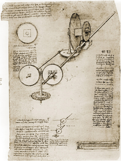 Page From The Notebooks Of Leonardo Da Vinci Showing Geared Device Assembled. Ca. 1500. History - Item # VAREVCHISL007EC978