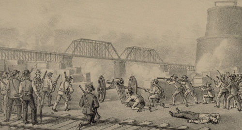 Great Battle Of Homestead. Strikers Shooting Fireworks Left Over From July 4Th Celebrations At The Pinkerton Barges. July 6 History - Item # VAREVCHISL021EC210