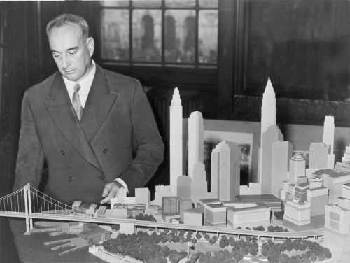 New York City Park Commissioner Robert Moses With Model Of Proposed Battery Bridge In 1939. While This Moses Project Was Not Built History - Item # VAREVCHISL006EC086