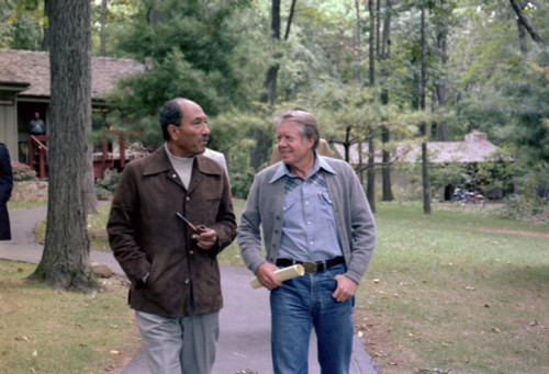 Anwar Sadat And Jimmy Carter Walking At Camp David During The Summit Meeting That Resulted In The Camp David Accords. Sept 5-17 1978. History - Item # VAREVCHISL029EC180