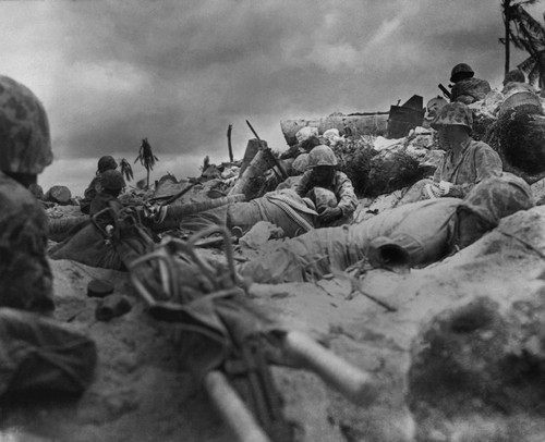 U.S. Marines Take Cover From Japanese Fire Behind A Sea Wall On Red Beach #3 History - Item # VAREVCHISL036EC551