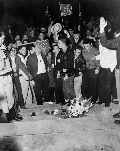 Segregationist Protest. White Students Burn Integration Literature To Protest The Enrollment Of An African American History - Item # VAREVCHISL033EC705