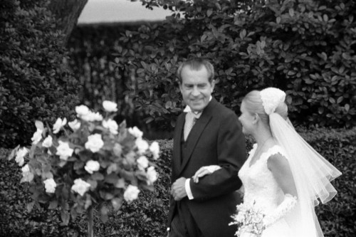 President Richard Nixon Escorting Daughter Tricia Nixon At Her Wedding At The White House. Tricia Dress Was Designed By Priscilla Of Boston. June 12 1971. History - Item # VAREVCHISL032EC157