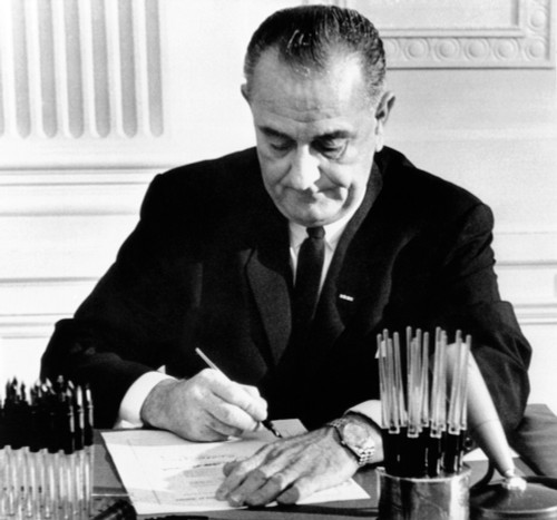 Money For The Vietnam War. President Lyndon Johnson Signs The Special 700 Billion Appropriation To Fight The War In Vietnam. May 7 History - Item # VAREVCCSUA000CS687