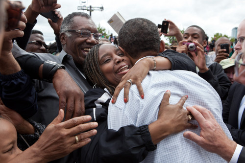 President Barack Obama Is Hugged By A Woman During A Labor Day Celebration. Sept. 5 History - Item # VAREVCHISL039EC828