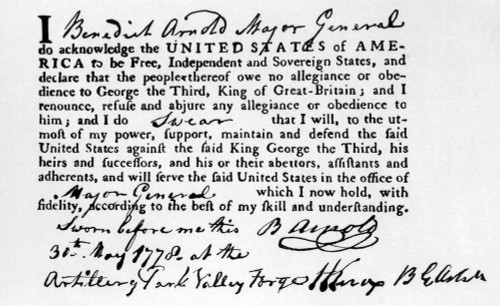 Benedict Arnold'S Oath Of Allegiance To The United States History - Item # VAREVCH4DREWAEC001