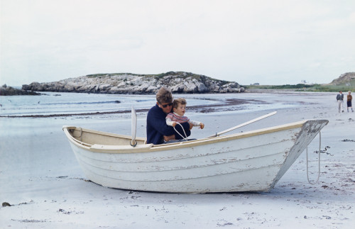 President John Kennedy And John Jr. Play In A Beached Rowboat At Newport History - Item # VAREVCHCDARNAEC117