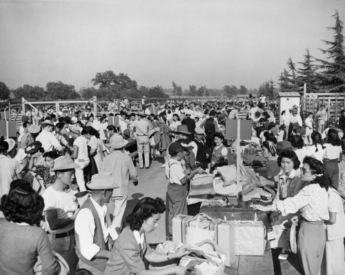 Japanese-Americans At The Santa Anita Assembly Center Where Family Groups Identify Their Baggage Prior To Departure To The Relocation Camps That Would Be Their Homes For The Duration Of World War Ii. 1942. History - Item # VAREVCHISL019EC168