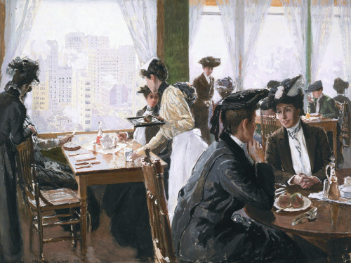 Women Dining In Skyscraper Restaurant In An American City. Illustration By Otto Bacher History - Item # VAREVCHISL017EC055