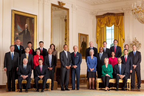 President Obama And Vp Biden Pose With The Full Cabinet For An Official Photo In The East Room Of The White House. Sept. 10 2009 History - Item # VAREVCHISL027EC147