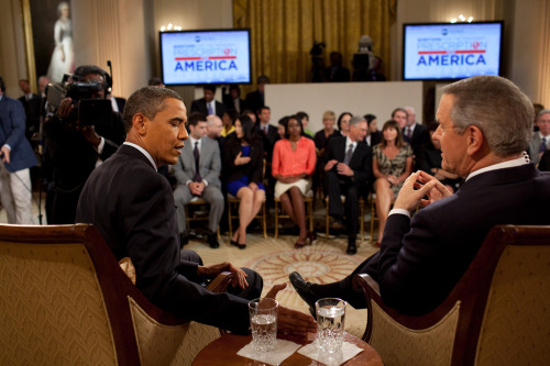 President Barack Obama Speaks About Healthcare Reform With Charles Gibson During A Taping For A Nationally Televised Town Hall Meeting On Abc In The East Room Of The White House June 24 2009. History - Item # VAREVCHISL025EC206