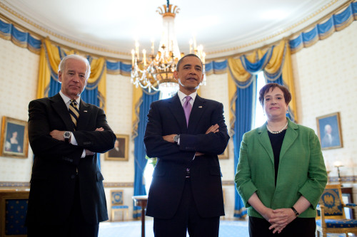 President Obama Vp Biden And Solicitor General Elena Kagan Prior To The President'S Nomination Of Kagan To Replace Retiring Justice John Paul Stevens In The Supreme Court. May 10 2010. History - Item # VAREVCHISL026EC193