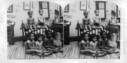Stereocard With African American Children And Racist Text 'All Coons Look Alike To Me. By Strohmeyer & Wyman.' Underwood & Underwood History - Item # VAREVCHCDLCGAEC185