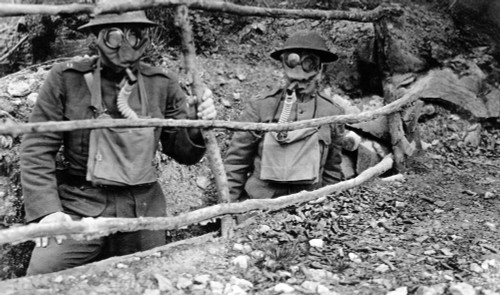 World War I Soldiers Wearing Gas Masks History - Item # VAREVCHBDWOWACS036