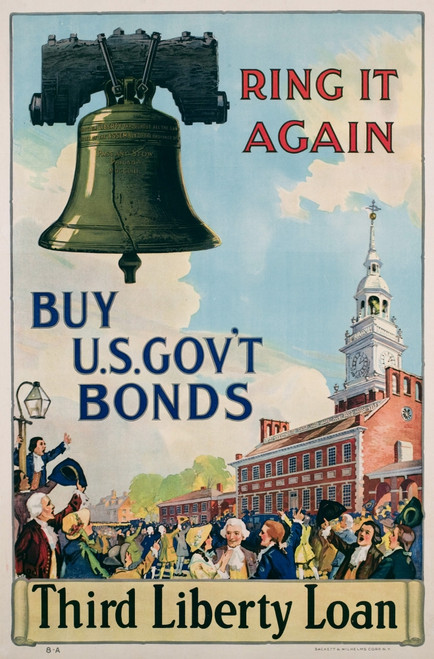 World War I Propaganda Posters. Advertisement For War Bonds. Text Reads 'Ring It Again. Buy U.S. Gov'T Bonds.' History - Item # VAREVCHCDWOWAEC075