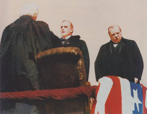President William Mckinley Takes The Oath Of Office From Chief Justice Melville Fuller. At Right Stands Outgoing President Grover Cleveland History - Item # VAREVCHISL045EC996