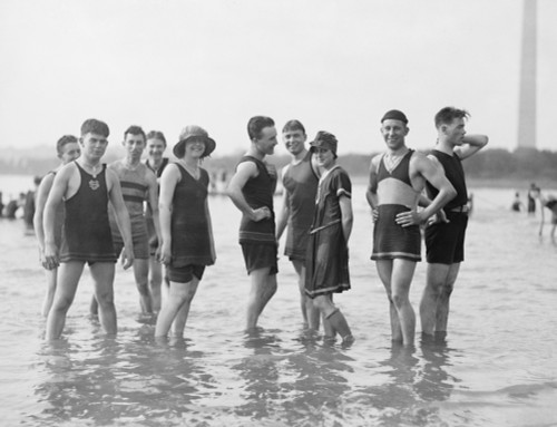 Bathing Fashions In The 1910S. Men Were Required To Wear Tank Tops For Coverage Of Their Nipples At The Beach. Washington History - Item # VAREVCHISL043EC054