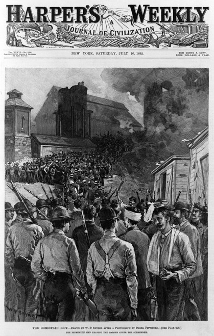 The Homestead Riot. The Pinkerton Men Leaving The Barges After The Surrender Of The Strikers. Woodcut History - Item # VAREVCHCDLCGCEC462