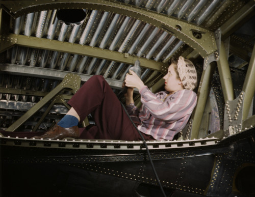 Woman War Worker Riveting An A-20 Bomber. Douglas Aircraft Company Plant History - Item # VAREVCHISL036EC806 Woman War Worker Riveting An A-20 Bomber. Douglas Aircraft Company Plant History - Item # VAREVCHISL036EC806
