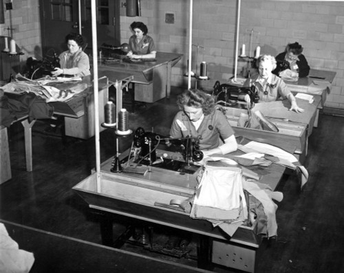 Women Doing Their Bit Sewing In Fabric Equipment Shop At The Clipper Base History - Item # VAREVCSBDSEWIEC001