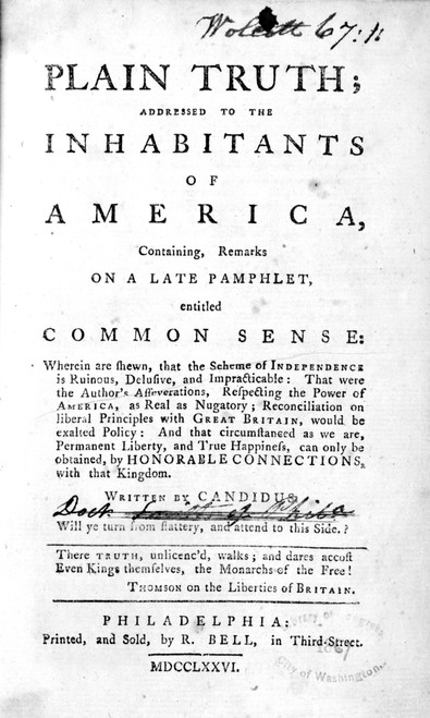 A Response To Thomas Paine'S Common Sense. The Title Page Reads Plain Truth History - Item # VAREVCHCDLCGAEC011
