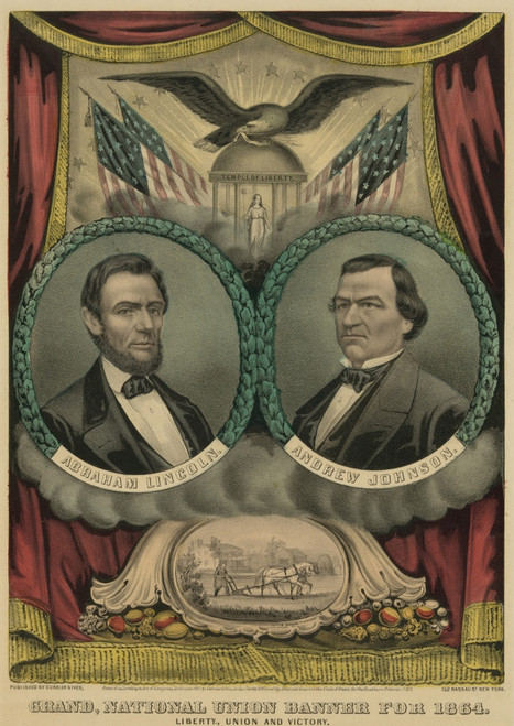 Campaign Banner For 1864 Republican Presidential Candidate Abraham Lincoln And Running Mate Andrew Johnson. Johnson Was The Only Southern Senator Not To Join The Confederacy. History - Item # VAREVCHISL014EC049
