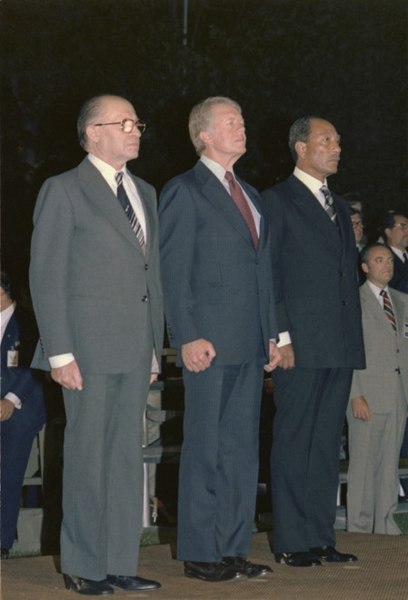 Menahem Begin Jimmy Carter And Anwar Sadat Attending A Military Exhibition During The Camp David Summit. Sept. 7 1978. History - Item # VAREVCHISL029EC184