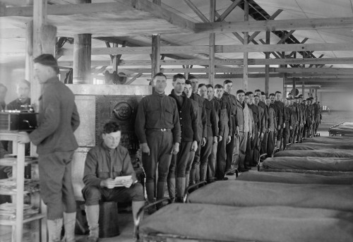 Soldiers Stand In A Row By Their Beds In The Barracks At Camp Mead History - Item # VAREVCHISL043EC289