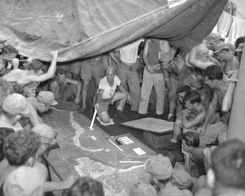 U.S. Marines Study A Relief Map On Guam Before Their July 21 History - Item # VAREVCHISL037EC017