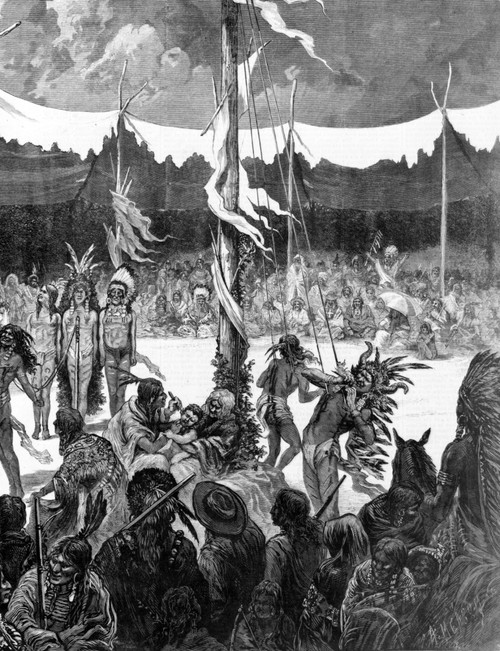 Cheyenne Sun Dance--Young Bucks Proving Their Endurance By Self-Torture. Wood Engraving 1875 History - Item # VAREVCHCDLCGCEC370