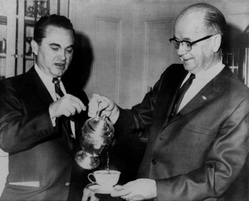 Segregationist Governors Lester Maddox And George Wallace. Maddox Pours A Cup Of Coffee For Former Alabama Governor George Wallace At The Governor'S Mansion In Atlanta History - Item # VAREVCHISL033EC640