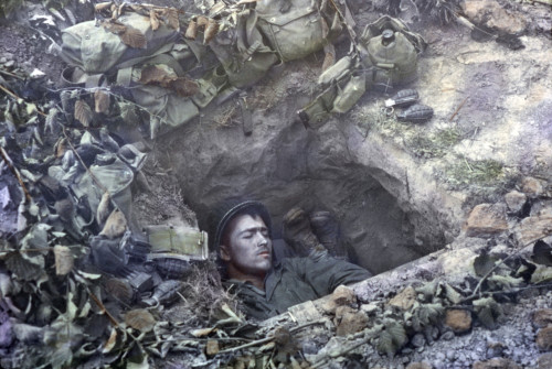 Two U.S. Soldiers In Their Foxholes In Normandy History - Item # VAREVCHISL037TX307 Two U.S. Soldiers In Their Foxholes In Normandy History - Item # VAREVCHISL037TX307