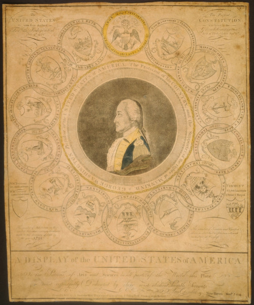 George Washington'S Portrait Encircled By The Arms Of The Original Thirteen States In A American Engraving By Self-Taught Artist Amos Doolittle. History - Item # VAREVCHISL031EC010