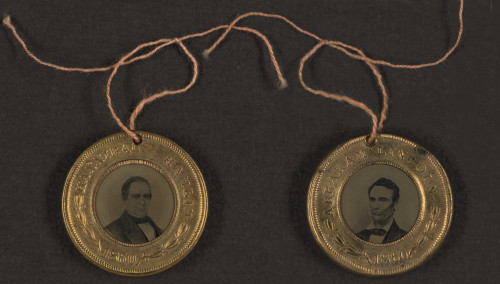 Campaign Button For 1860 Presidential Election Showing Bust Tintype Portrait Of Abraham Lincoln And Vice Presidential Candidate History - Item # VAREVCHISL010EC025
