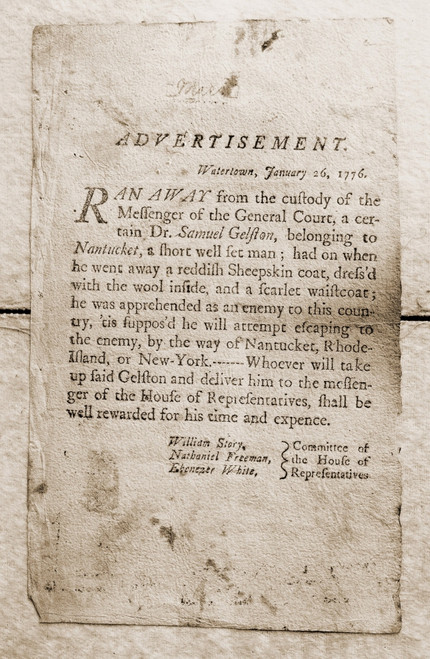 1776 Advertisement For The Return Of A Runaway Slave History - Item # VAREVCHISL010EC088
