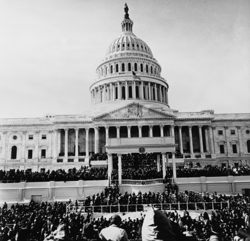 John Kennedy Is Sworn In As 35Th President Of The United States. View Of The East Front Of The Capitol From The Press Scaffold. Jan. 20 History - Item # VAREVCHISL033EC886