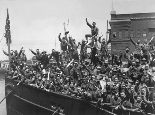 U.S. Soldiers Wave From A Troop Ship Embarked For France. World War I. 1917. History - Item # VAREVCHISL034EC614