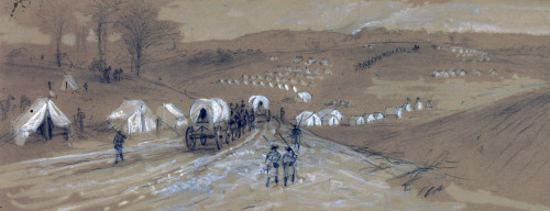The Civil War. Supply Wagons Entering Union Army Encampment Near Falmouth History - Item # VAREVCHCDLCGDEC102