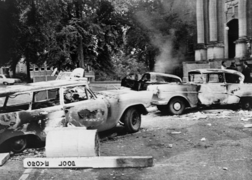 Segregationist Riot At Old Miss. Burned Out Cars At University Of Mississippi Campus After A Night Of Violence Protesting The Admission Of James Meredith History - Item # VAREVCHISL033EC652