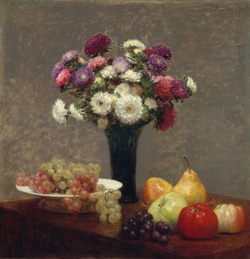 Asters And Fruit On A Table Fine Art