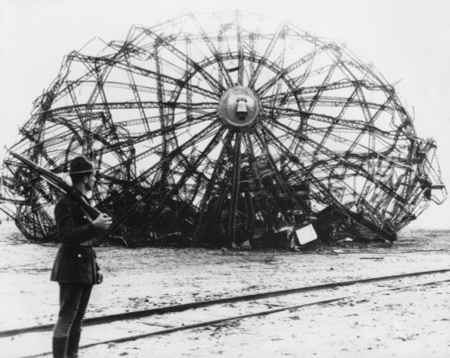 Hindenburg Wreckage Guarded By A Soldier At The Naval Air Station In Lakehurst History - Item # VAREVCHISL040EC496